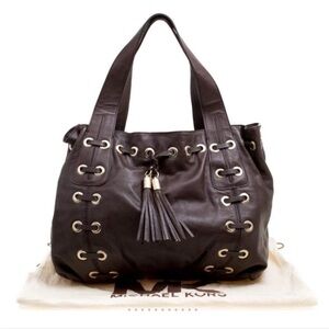 Michael Michael Kors Brown Leather Astor Grommet Drawstring Tote